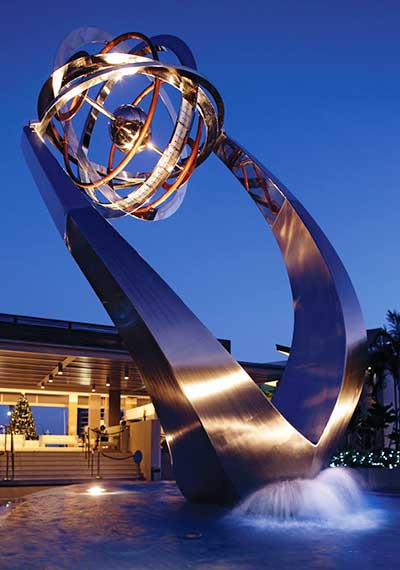 Large public sculpture with armillary sphere, Singapore