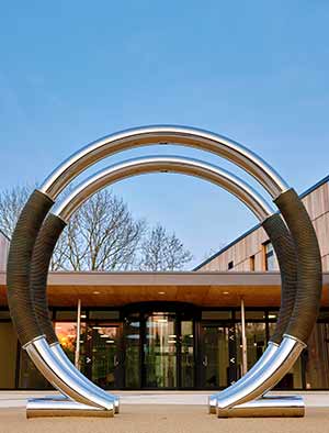 Customised entrance sculpture in the shape of an Ohm scientific unit for a new science centre