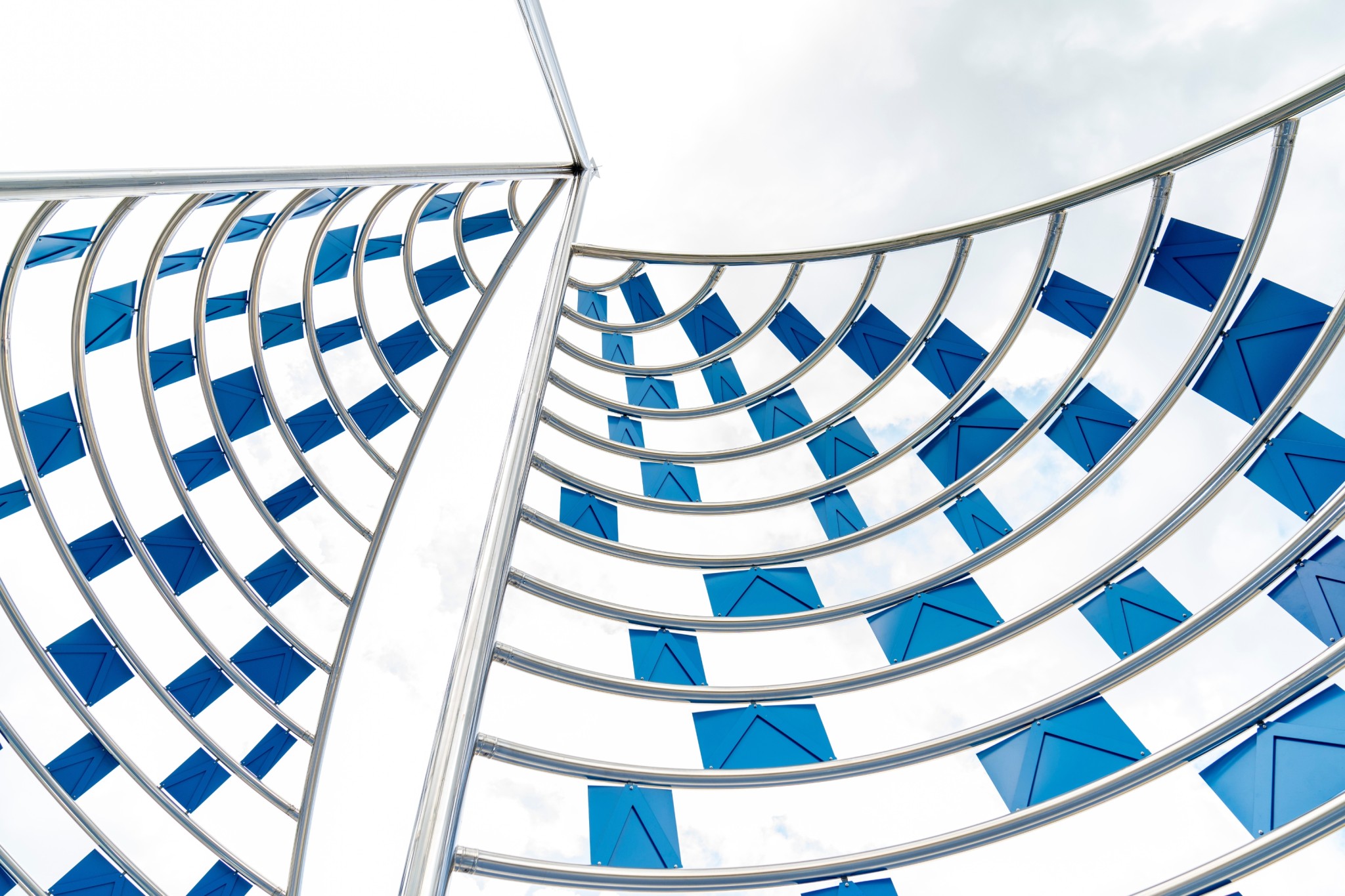 Close up of the towering sails of David Harber's Spinnaker's sculpture