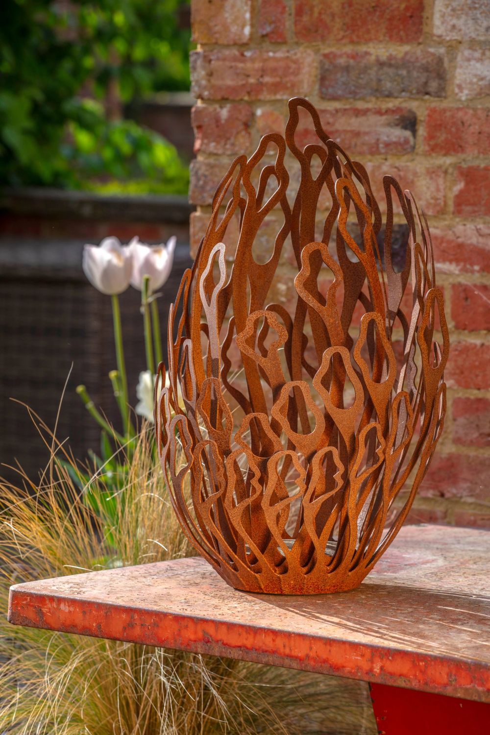 oxidised steel art piece inspired by the organic, delicate structure of coral reefs
